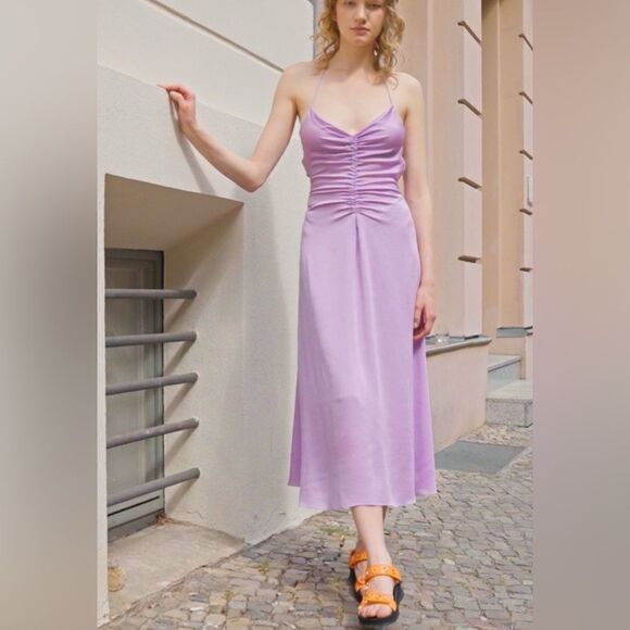 NWT SANDRO PARIS PRALINE MIDI SLIP DAY DRESS IN LILAC LAVENDER - Picture 3 of 7